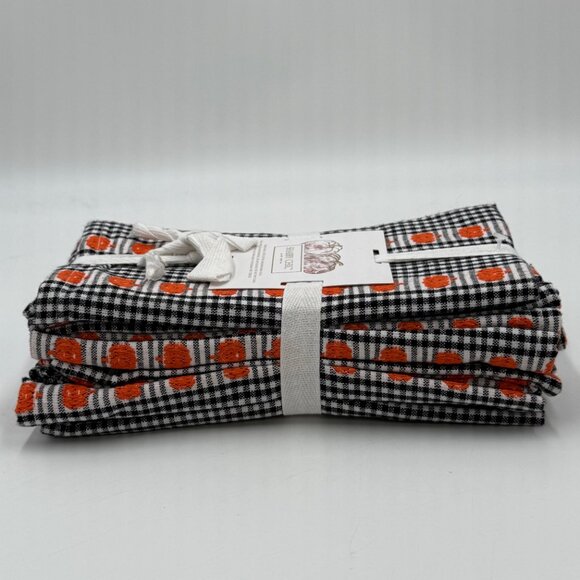 Shabby Chic Pumpkin Cloth Dinner Napkins Set of 8 20x20 Black White Checker Fall - Picture 4 of 7